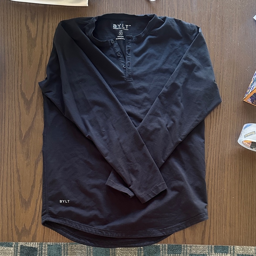 BYLT Men's Premium Basics Lux Black Long Sleeve Shirt